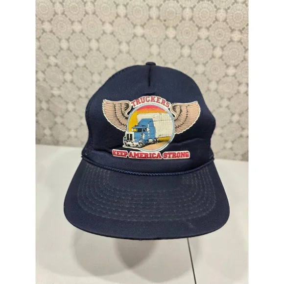 Vintage Truckers Keep America Strong Mesh Back Trucker Hat Navy Blue - Picture 1 of 7
